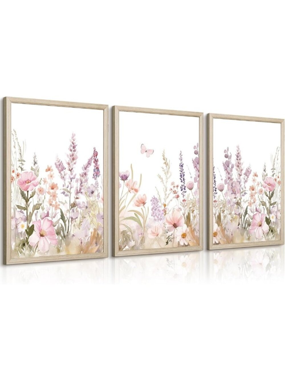 Floral Watercolor Wall Art Set - 3Pcs Wildflower Canvas Decor for Nursery